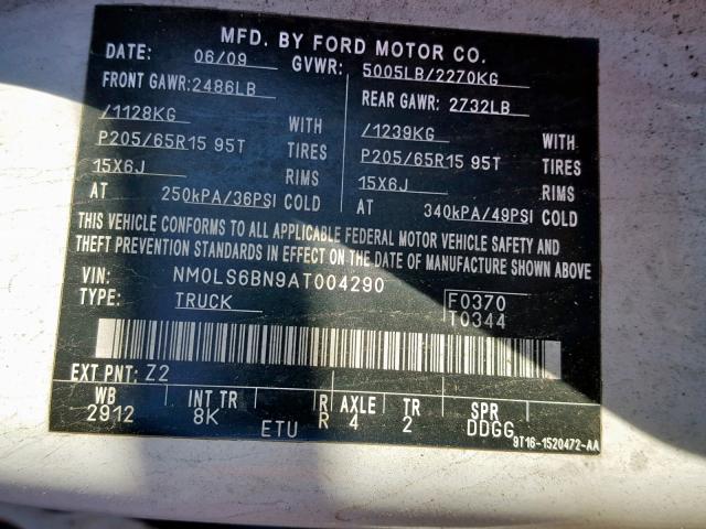 NM0LS6BN9AT004290 - 2010 FORD TRANSIT CO WHITE photo 10