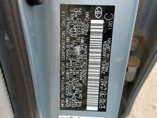 JTDZN3EU2EJ006941 - 2014 TOYOTA PRIUS V TEAL photo 10