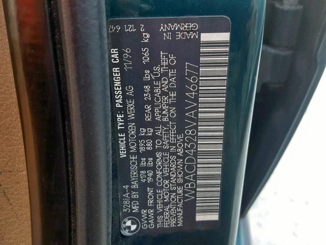 WBACD4328VAV46677 - 1997 BMW 328 I AUTO GREEN photo 10