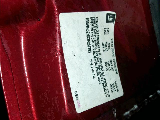 1G3WH52HX2F252793 - 2002 OLDSMOBILE INTRIGUE G RED photo 10