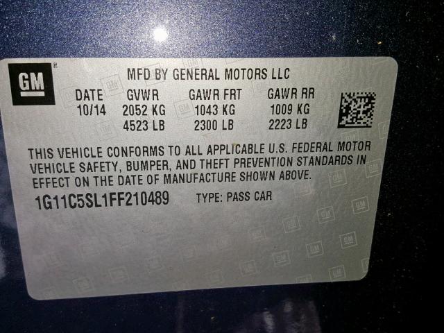 1G11C5SL1FF210489 - 2015 CHEVROLET MALIBU 1LT 蓝色 照片 10