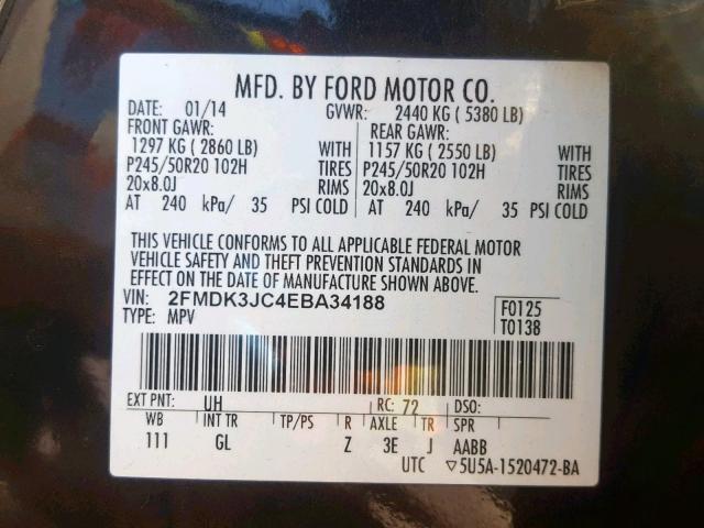 2FMDK3JC4EBA34188 - 2014 FORD EDGE SEL BLACK photo 10