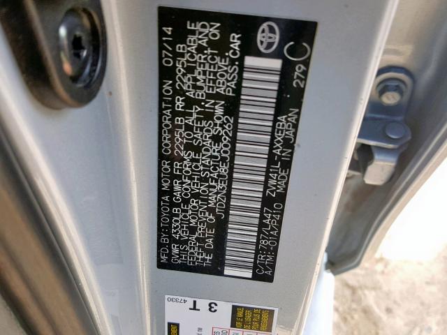 JTDZN3EU8EJ009262 - 2014 TOYOTA PRIUS V BLUE photo 10