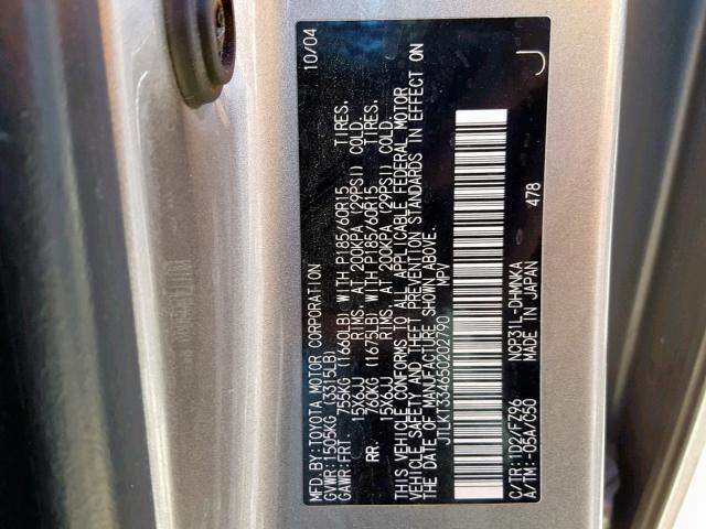 JTLKT334650202790 - 2005 TOYOTA SCION XB SILVER photo 10