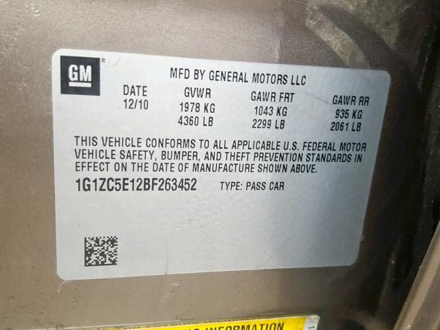 1G1ZC5E12BF263452 - 2011 CHEVROLET MALIBU 1LT 棕色 照片 10