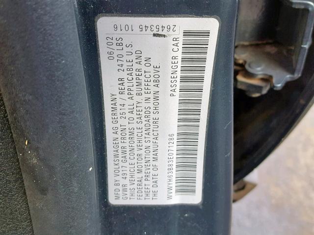 WVWYH63B83E071286 - 2003 VOLKSWAGEN PASSAT GLX 灰色 照片 10