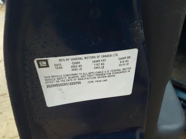 2G2WS522X51229799 - 2005 PONTIAC GRAND PRIX BLUE photo 10