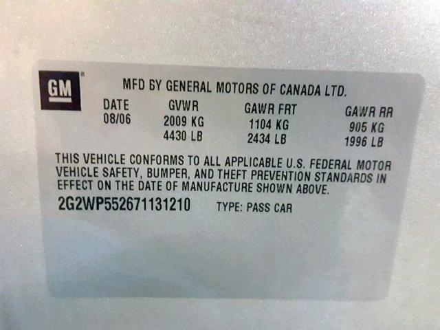 2G2WP552671131210 - 2007 PONTIAC GRAND PRIX SILVER photo 10