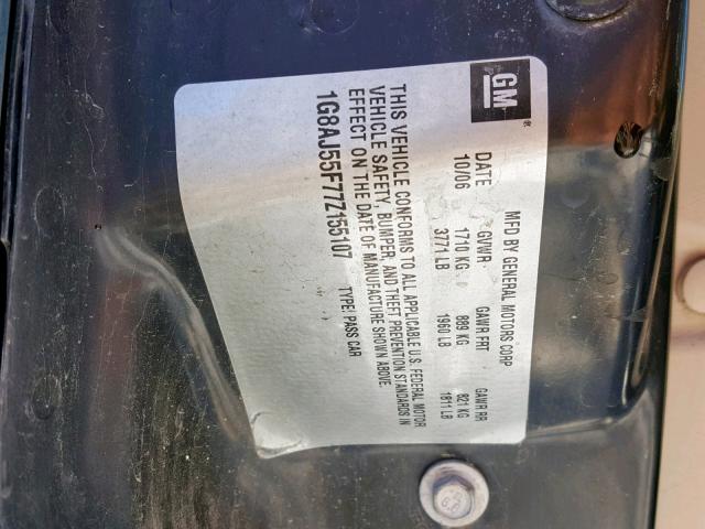 1G8AJ55F77Z155107 - 2007 SATURN ION LEVEL GREEN photo 10