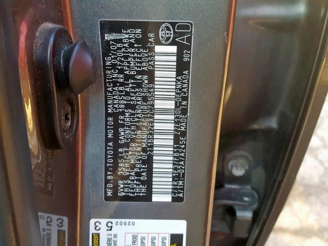 2T1BR32EX7C795549 - 2007 TOYOTA COROLLA CE CHARCOAL photo 10