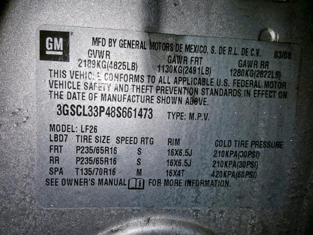 3GSCL33P48S661473 - 2008 SATURN VUE XE SILVER photo 10
