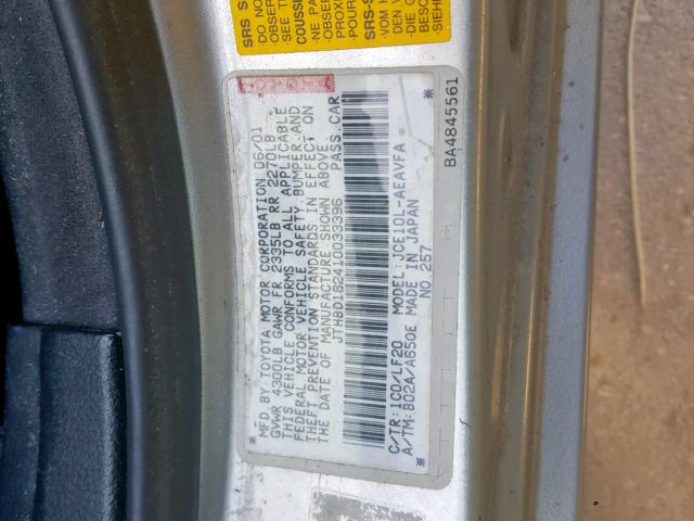 JTHBD182410033396 - 2001 LEXUS IS 300 SILVER photo 10