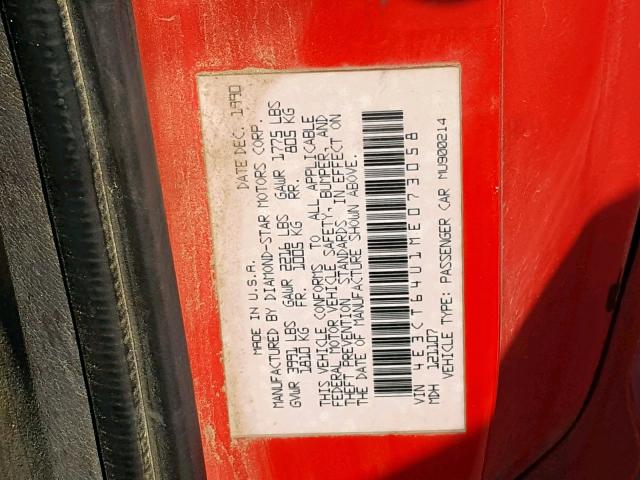 4E3CT64U1ME073058 - 1991 EAGLE TALON TSI RED photo 10