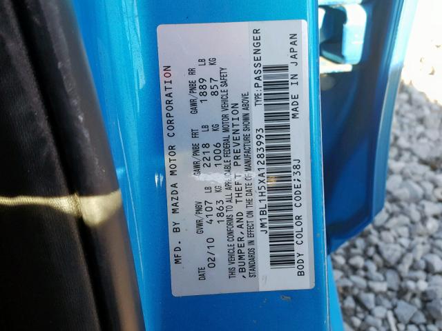 JM1BL1H5XA1283993 - 2010 MAZDA 3 S BLUE photo 10