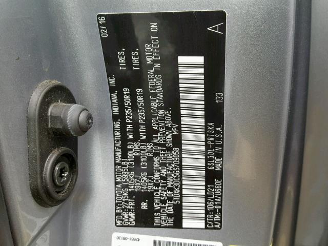 5TDXK3DC5GS709058 - 2016 TOYOTA SIENNA SE CHARCOAL photo 10