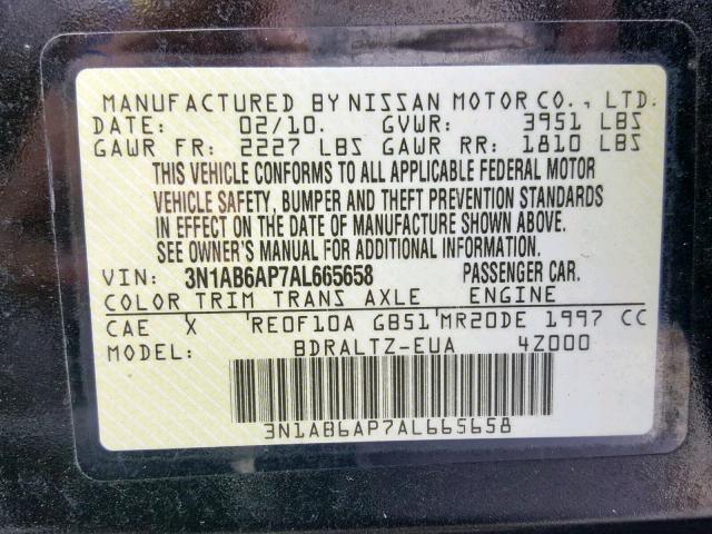 3N1AB6AP7AL665658 - 2010 NISSAN SENTRA 2.0 BLACK photo 10