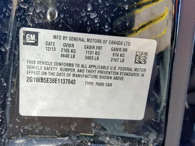 2G1WB5E38E1137843 - 2014 CHEVROLET IMPALA LIM BLACK photo 10