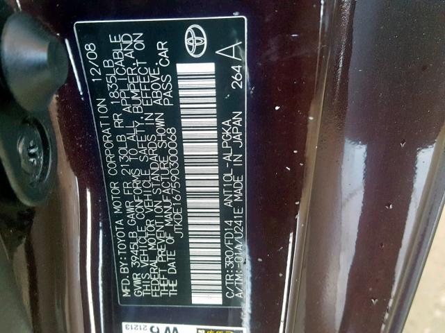 JTKDE167590300068 - 2009 TOYOTA SCION TC 黑色 照片 10