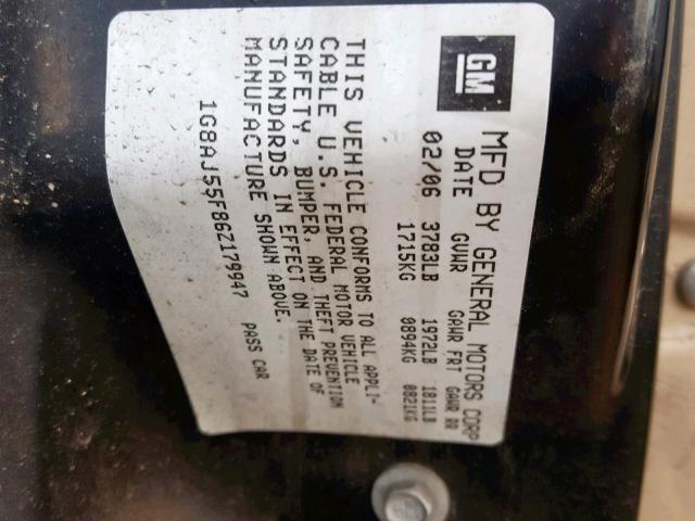 1G8AJ55F86Z179947 - 2006 SATURN ION LEVEL BLACK photo 10