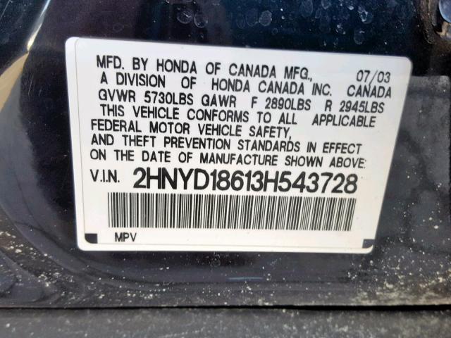 2HNYD18613H543728 - 2003 ACURA MDX TOURIN BLACK photo 10