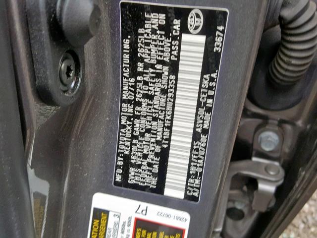 4T1BF1FK6HU293358 - 2017 TOYOTA CAMRY LE GRAY photo 10