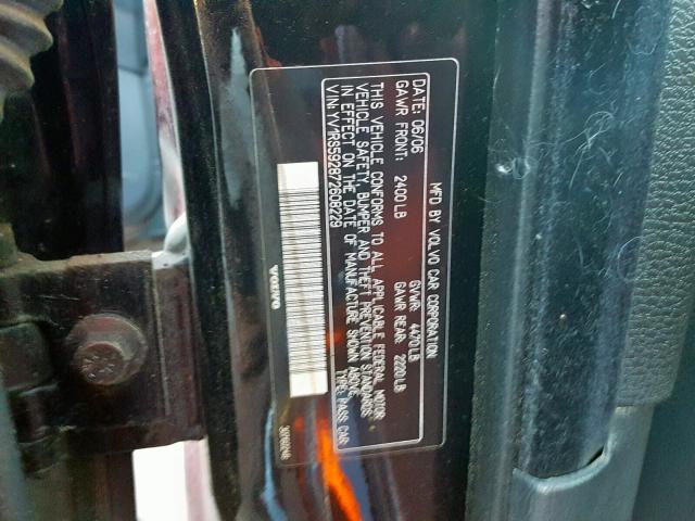 YV1RS592872608229 - 2007 VOLVO S60 2.5T BLACK photo 10