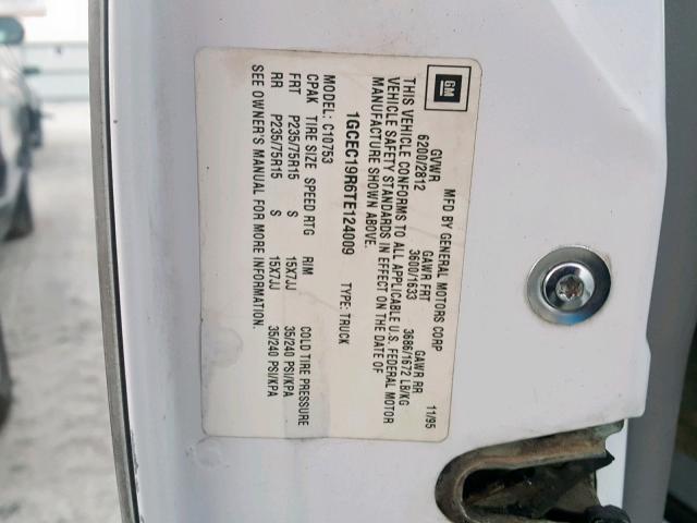 1GCEC19R6TE124009 - 1996 CHEVROLET GMT-400 C1 白色 照片 10