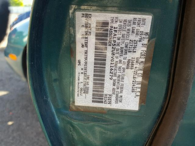 1FALP52U8VG116279 - 1997 FORD TAURUS GL GREEN photo 10