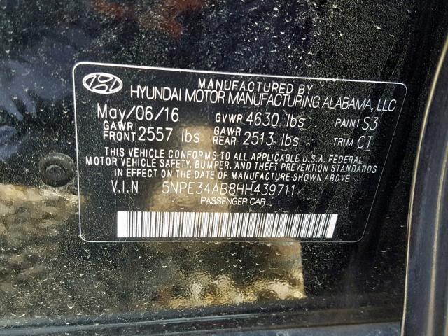 5NPE34AB8HH439711 - 2017 HYUNDAI SONATA SPO BLACK photo 10