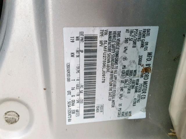 5LMFU27596LJ09178 - 2006 LINCOLN NAVIGATOR 银色 照片 10