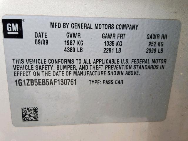 1G1ZB5EB5AF130761 - 2010 CHEVROLET MALIBU LS Qəhvəyi foto 10