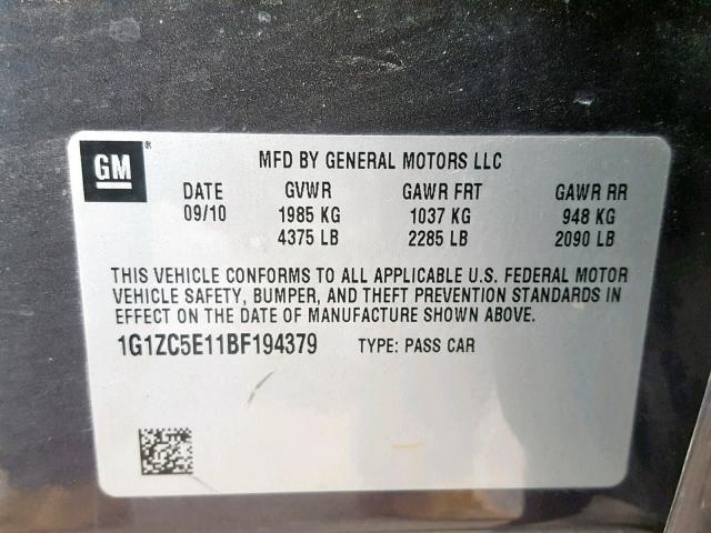 1G1ZC5E11BF194379 - 2011 CHEVROLET MALIBU 1LT 棕色 照片 10