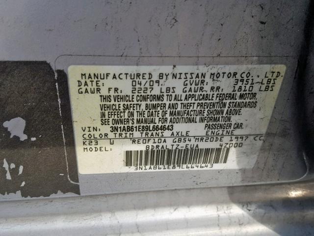 3N1AB61E89L664643 - 2009 NISSAN SENTRA 2.0 SILVER photo 10