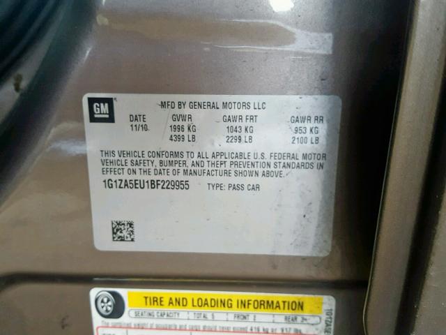 1G1ZA5EU1BF229955 - 2011 CHEVROLET MALIBU LS BROWN photo 10