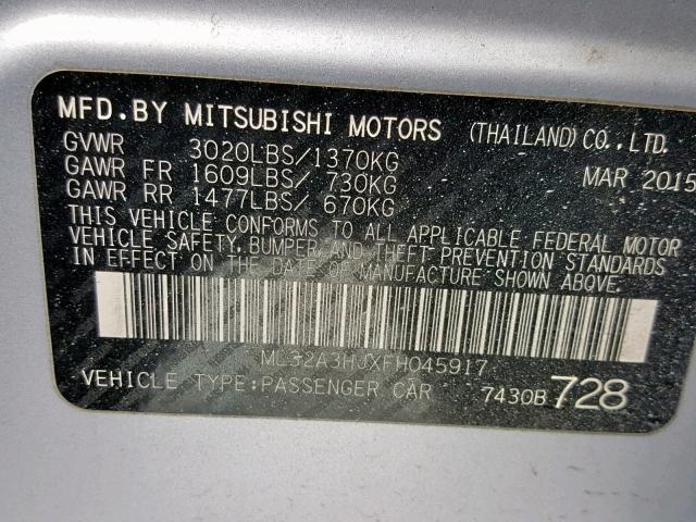 ML32A3HJXFH045917 - 2015 MITSUBISHI MIRAGE DE GRAY photo 10