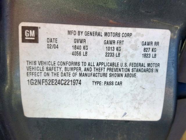 1G2NF52E24C221974 - 2004 PONTIAC GRAND AM S GRAY photo 10