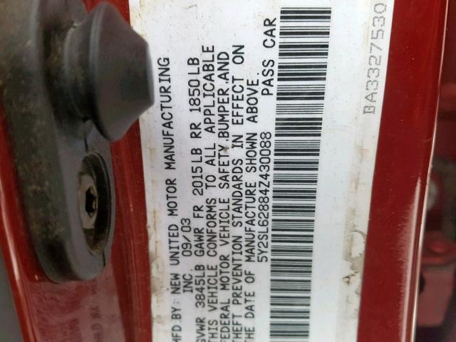 5Y2SL62884Z430088 - 2004 PONTIAC VIBE RED photo 10