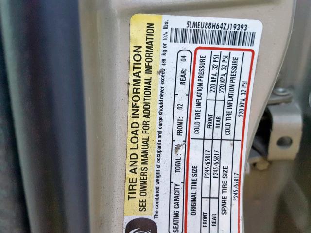 5LMEU88H64ZJ19393 - 2004 LINCOLN AVIATOR 棕色 照片 10