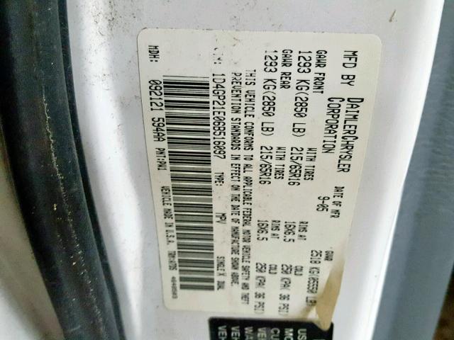 1D4GP21E06B516097 - 2006 DODGE CARAVAN C/ WHITE photo 10