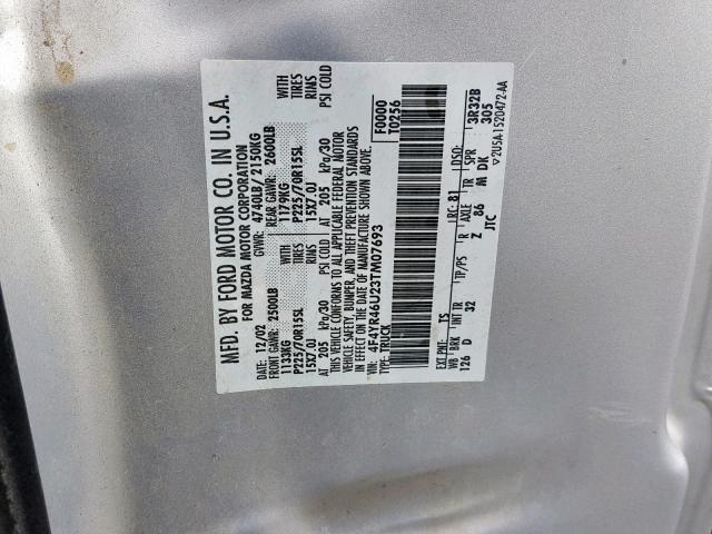 4F4YR46U23TM07693 - 2003 MAZDA B3000 CAB SILVER photo 10