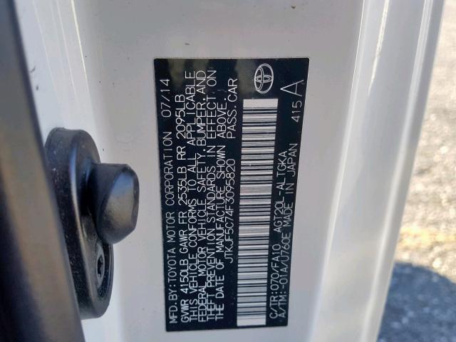 JTKJF5C74F3095820 - 2015 TOYOTA SCION TC WHITE photo 10