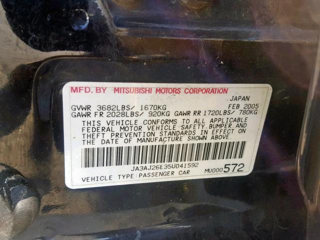 JA3AJ26E35U041592 - 2005 MITSUBISHI LANCER ES BLACK photo 10