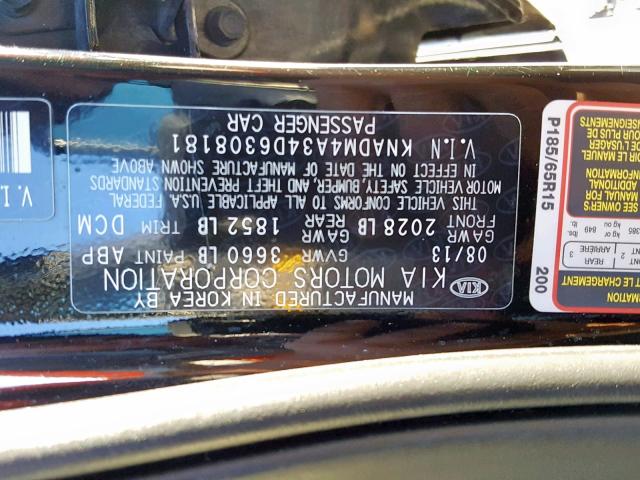 KNADM4A34D6308181 - 2013 KIA RIO LX BLACK photo 10