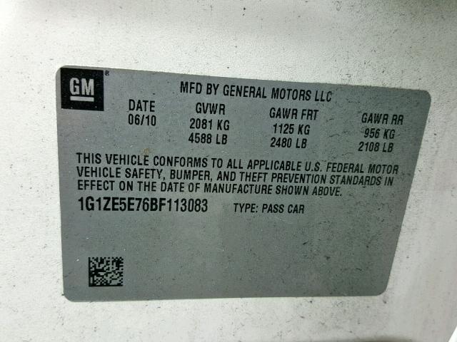 1G1ZE5E76BF113083 - 2011 CHEVROLET MALIBU LTZ WHITE photo 10