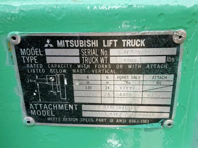 AF82A52973 - 1996 MITSUBISHI FORKLIFT GREEN photo 10