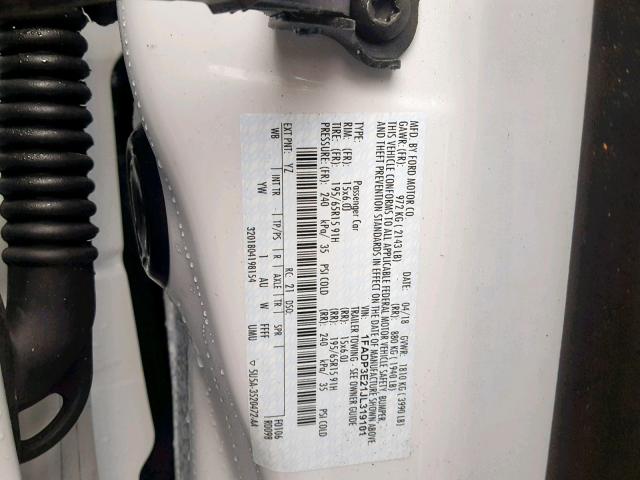 1FADP3E21JL319101 - 2018 FORD FOCUS S WHITE photo 10