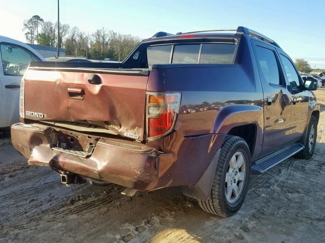 2HJYK16597H521516 - 2007 HONDA RIDGELINE MAROON photo 4