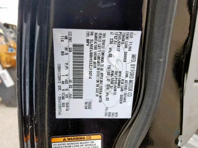 5LMEU88H55ZJ15014 - 2005 LINCOLN AVIATOR 黑色 照片 10