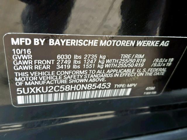 5UXKU2C58H0N85453 - 2017 BMW X6 XDRIVE3 BLACK photo 10