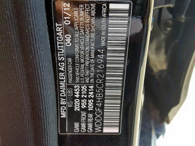 WDDGF4HB5CR216944 - 2012 MERCEDES-BENZ C 250 BLACK photo 10